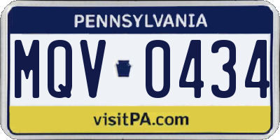 PA license plate MQV0434