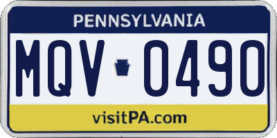 PA license plate MQV0490