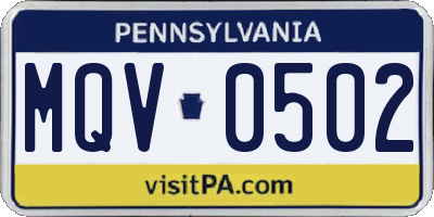 PA license plate MQV0502