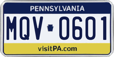 PA license plate MQV0601
