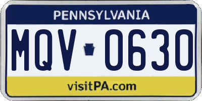 PA license plate MQV0630