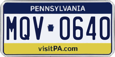 PA license plate MQV0640