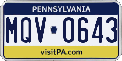 PA license plate MQV0643