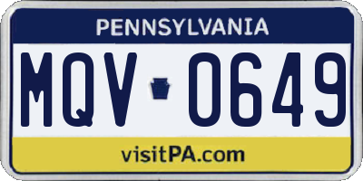 PA license plate MQV0649