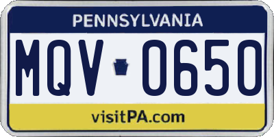 PA license plate MQV0650