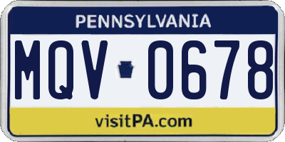 PA license plate MQV0678