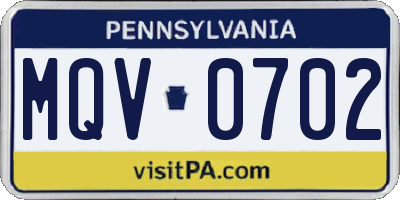 PA license plate MQV0702