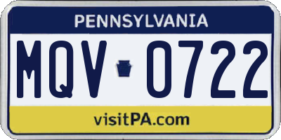 PA license plate MQV0722