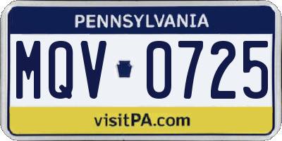 PA license plate MQV0725