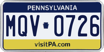 PA license plate MQV0726
