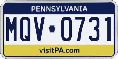 PA license plate MQV0731