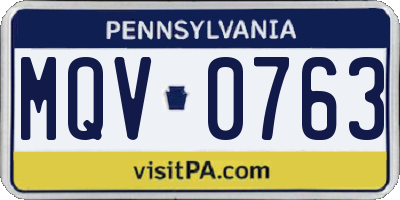 PA license plate MQV0763