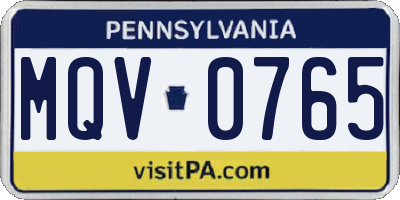 PA license plate MQV0765