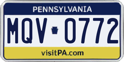PA license plate MQV0772