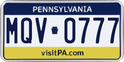 PA license plate MQV0777