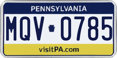 PA license plate MQV0785
