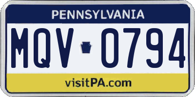 PA license plate MQV0794