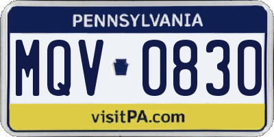 PA license plate MQV0830