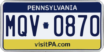 PA license plate MQV0870