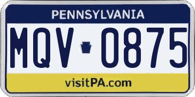 PA license plate MQV0875