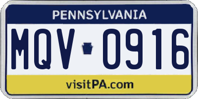PA license plate MQV0916