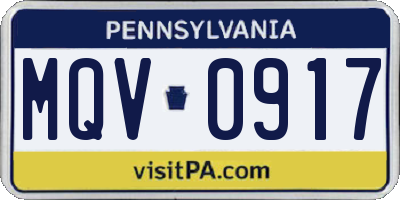 PA license plate MQV0917