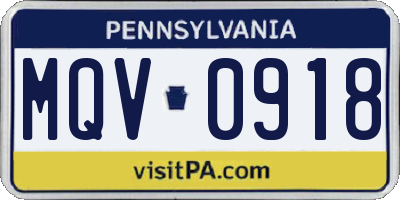 PA license plate MQV0918