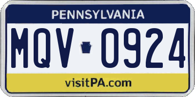 PA license plate MQV0924