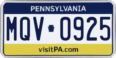 PA license plate MQV0925