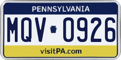 PA license plate MQV0926