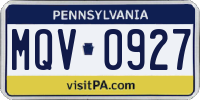 PA license plate MQV0927