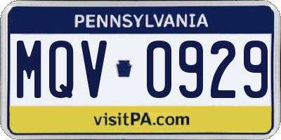 PA license plate MQV0929