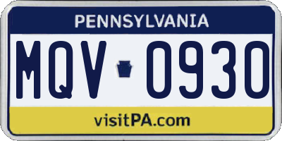 PA license plate MQV0930