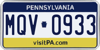 PA license plate MQV0933