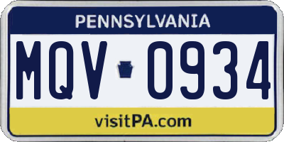 PA license plate MQV0934