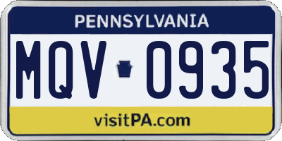 PA license plate MQV0935