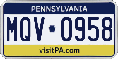 PA license plate MQV0958