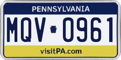 PA license plate MQV0961