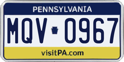 PA license plate MQV0967