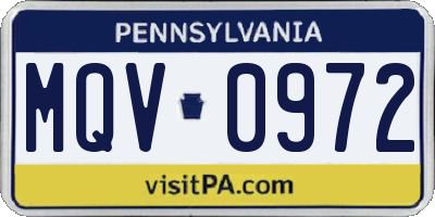 PA license plate MQV0972