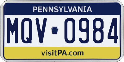 PA license plate MQV0984