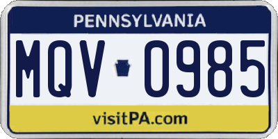 PA license plate MQV0985