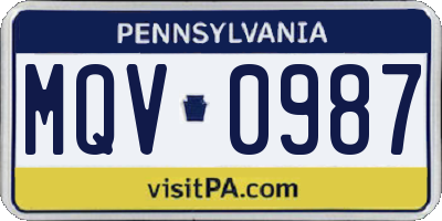 PA license plate MQV0987