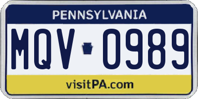 PA license plate MQV0989