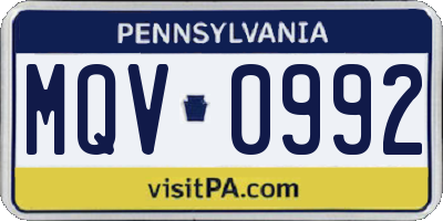 PA license plate MQV0992