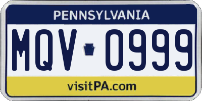 PA license plate MQV0999
