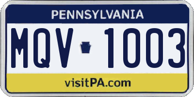 PA license plate MQV1003
