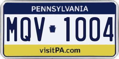 PA license plate MQV1004