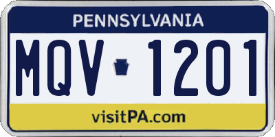 PA license plate MQV1201