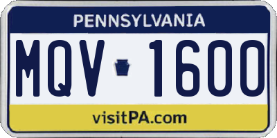 PA license plate MQV1600